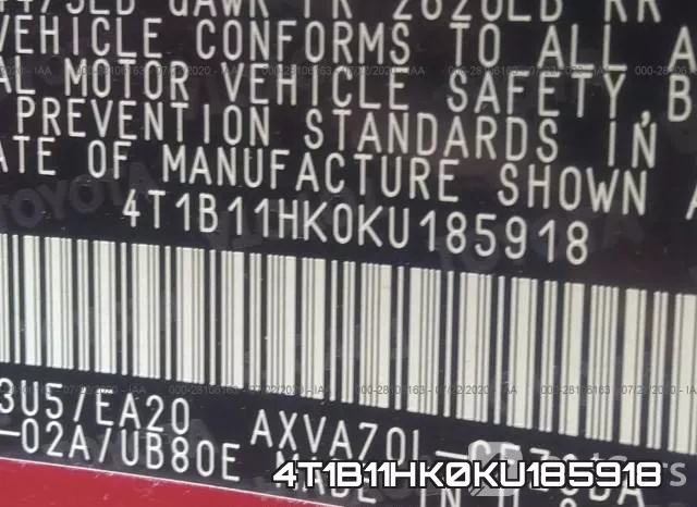 4T1B11HK0KU185918 фото 10