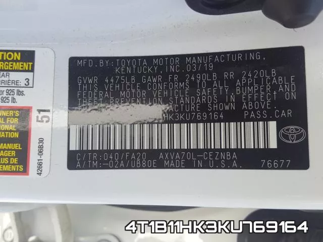 4T1B11HK3KU769164 фото 2