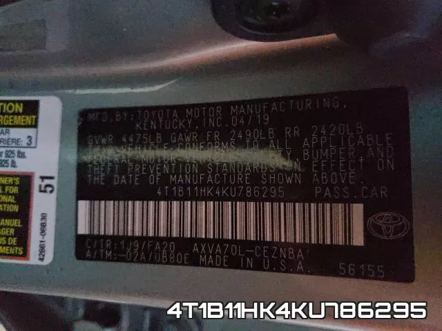 4T1B11HK4KU786295 фото 2