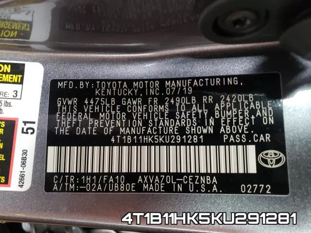4T1B11HK5KU291281 фото 2