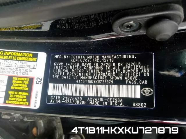 4T1B11HKXKU727879 фото 2