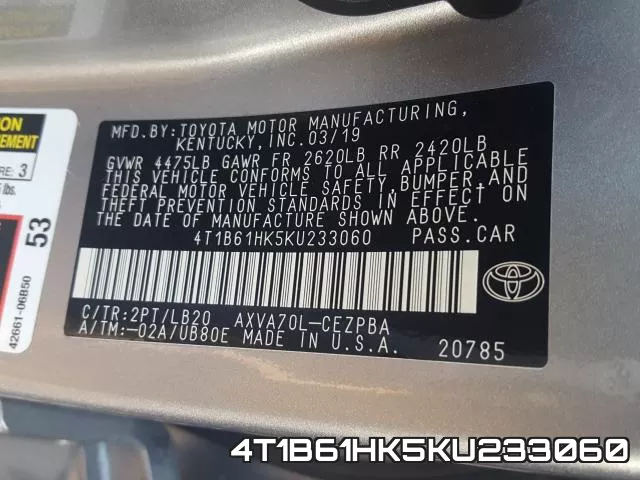 4T1B61HK5KU233060 фото 2
