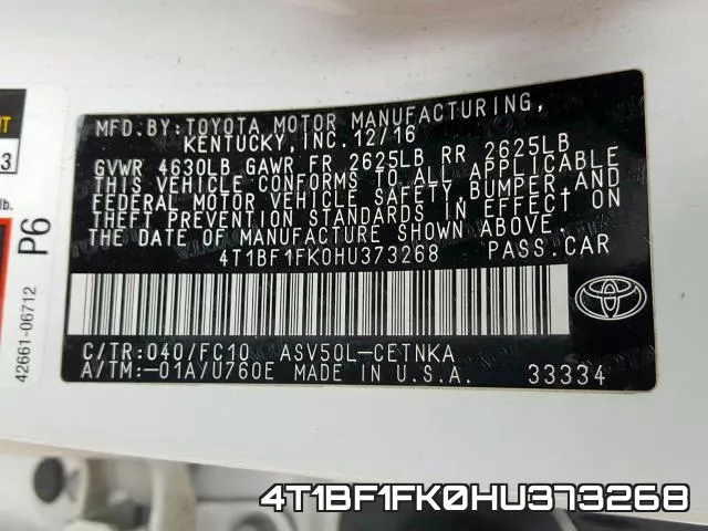 4T1BF1FK0HU373268 фото 2
