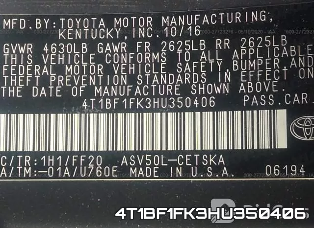 4T1BF1FK3HU350406 фото 10