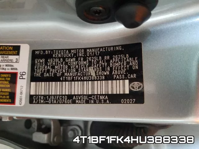 4T1BF1FK4HU388338 фото 2