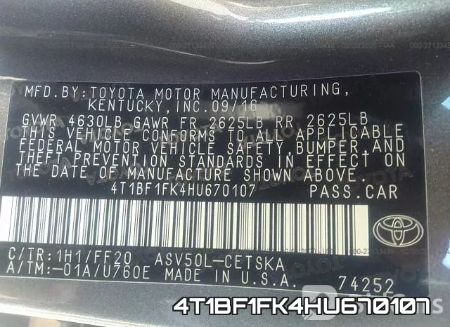 4T1BF1FK4HU670107 фото 10
