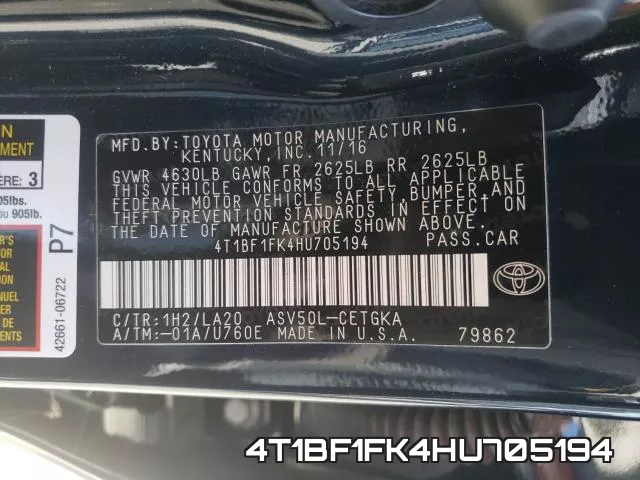 4T1BF1FK4HU705194 фото 2