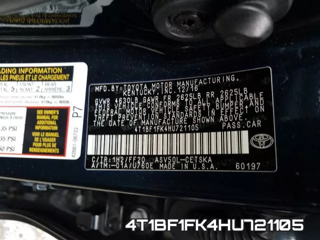 4T1BF1FK4HU721105 фото 2