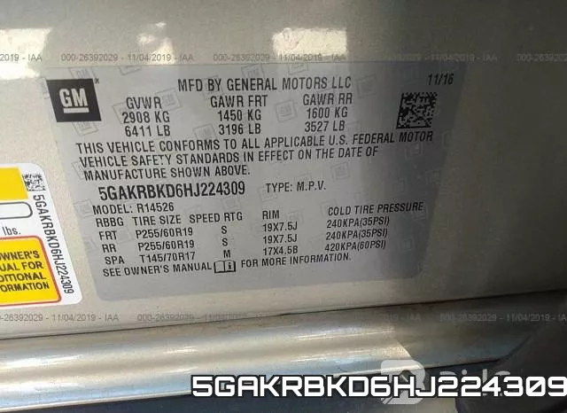 5GAKRBKD6HJ224309 фото 10
