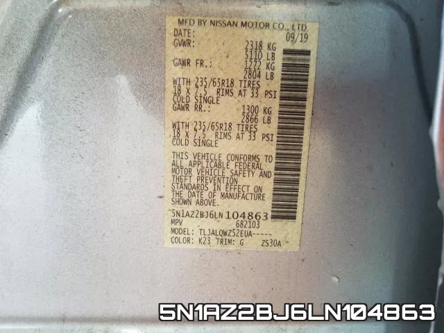 5N1AZ2BJ6LN104863 фото 2