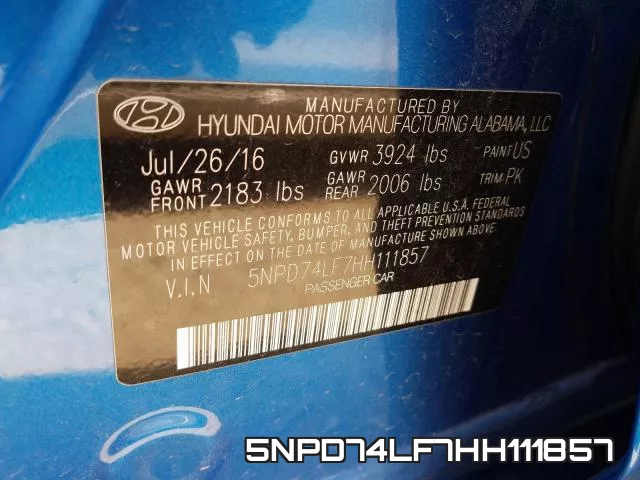 5NPD74LF7HH111857 фото 2