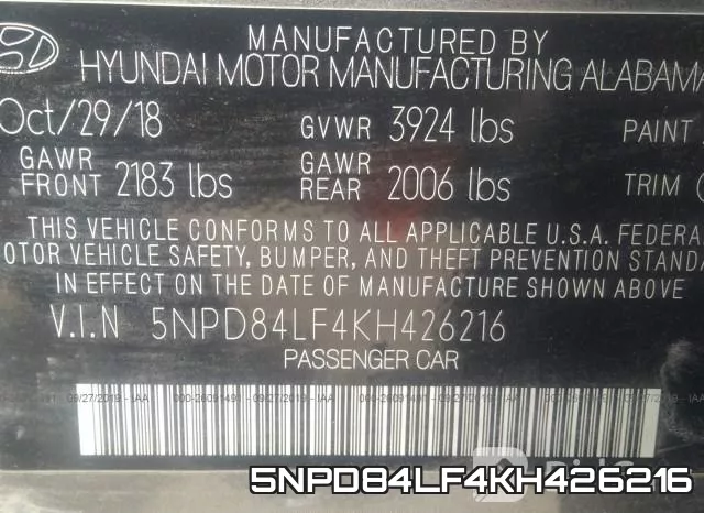 5NPD84LF4KH426216 фото 10