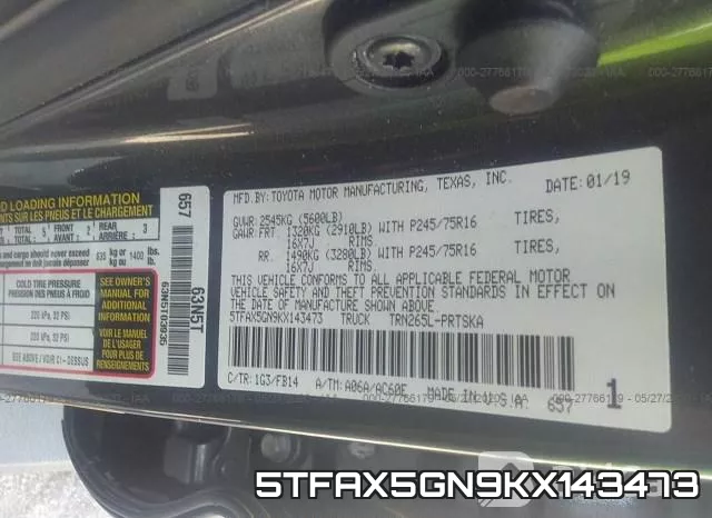 5TFAX5GN9KX143473 фото 10