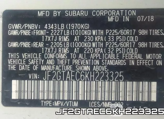 JF2GTAEC6KH223325 фото 10