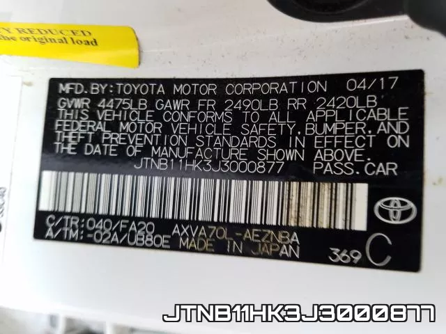 JTNB11HK3J3000877 фото 2