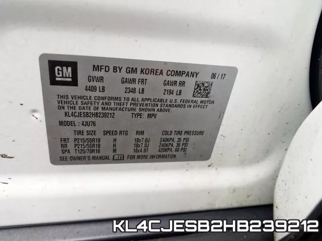 KL4CJESB2HB239212 фото 2