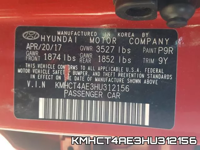 KMHCT4AE3HU312156 фото 2