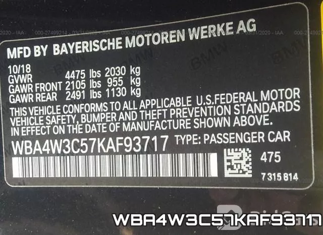 WBA4W3C57KAF93717 фото 10