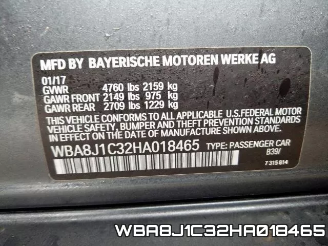 WBA8J1C32HA018465 фото 2
