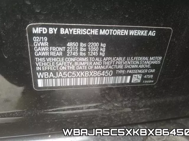 WBAJA5C5XKBX86450 фото 2