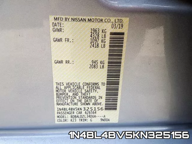 1N4BL4BV5KN325156 фото 2