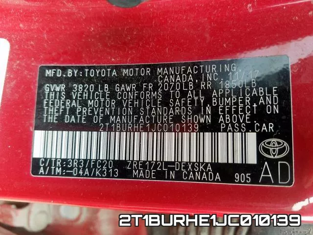 2T1BURHE1JC010139 фото 2