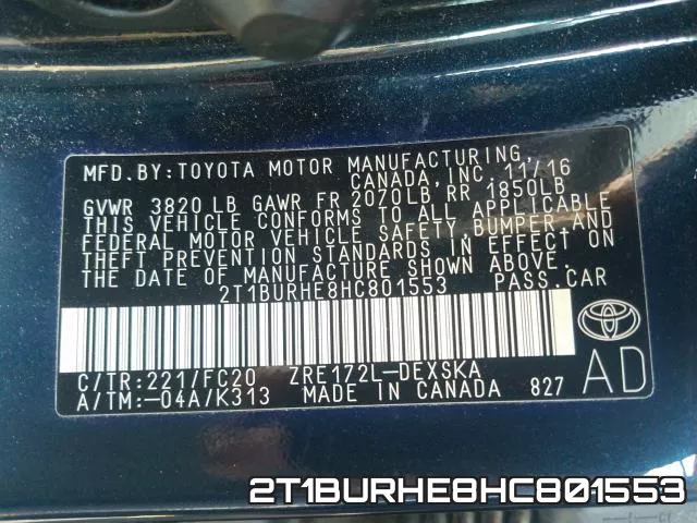 2T1BURHE8HC801553 фото 2