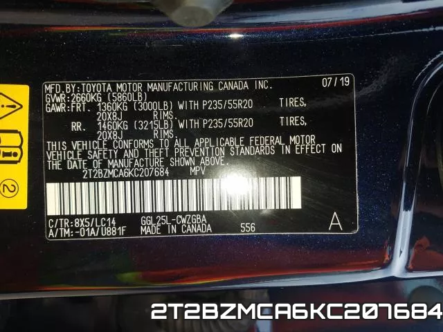 2T2BZMCA6KC207684 фото 2