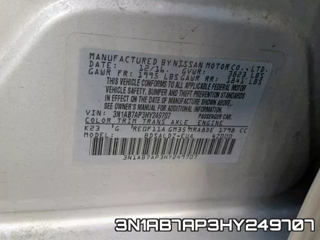 3N1AB7AP3HY249707 фото 2