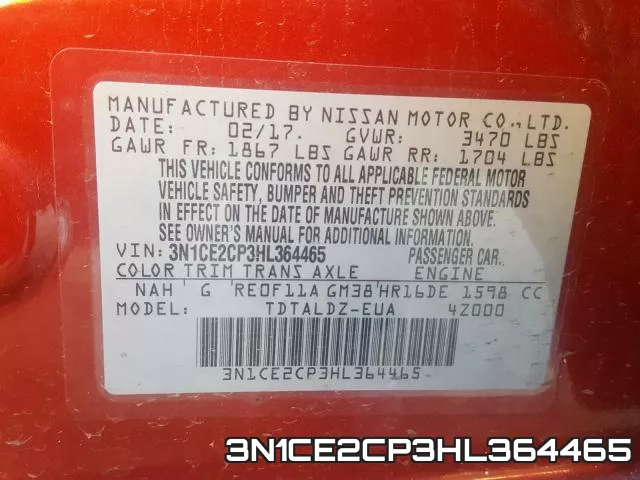 3N1CE2CP3HL364465 фото 2