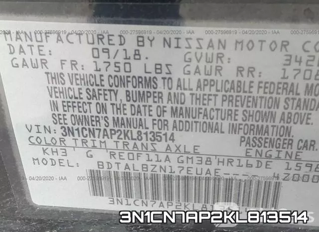 3N1CN7AP2KL813514 фото 10