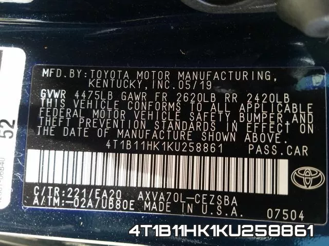 4T1B11HK1KU258861 фото 2