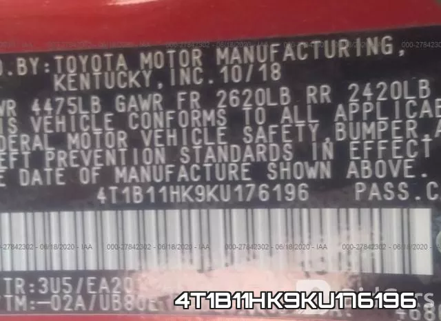 4T1B11HK9KU176196 фото 10