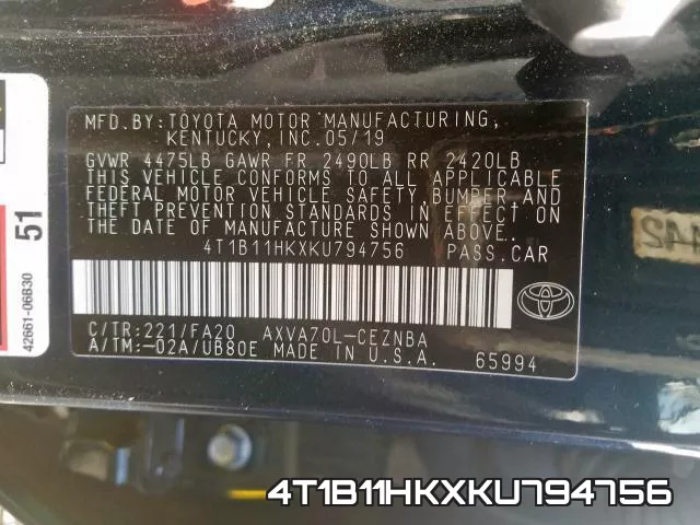 4T1B11HKXKU794756 фото 2
