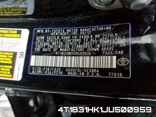 4T1B31HK1JU500959 фото 2