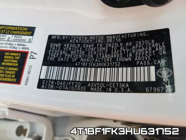 4T1BF1FK3HU631752 фото 2