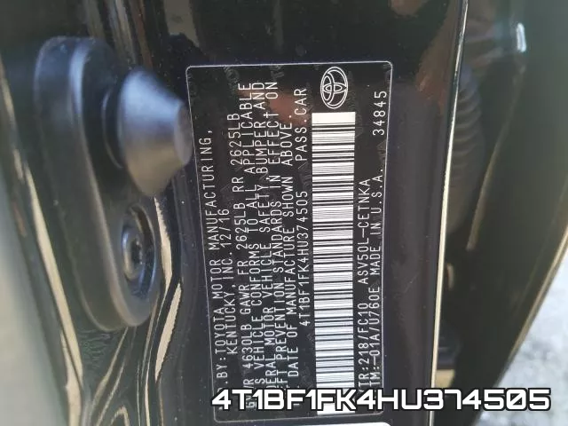 4T1BF1FK4HU374505 фото 2