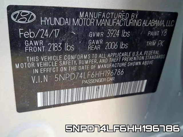 5NPD74LF6HH196786 фото 2