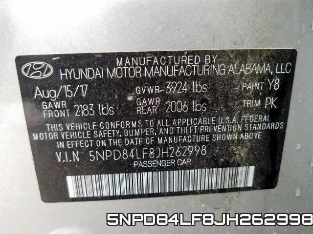 5NPD84LF8JH262998 фото 2