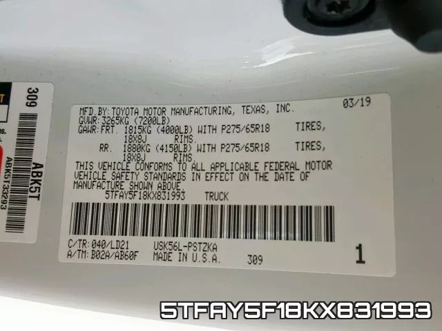 5TFAY5F18KX831993 фото 2