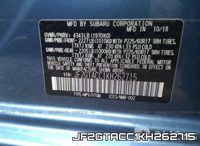 JF2GTACC1KH262715 фото 10