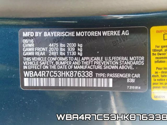 WBA4R7C53HK876338 фото 2