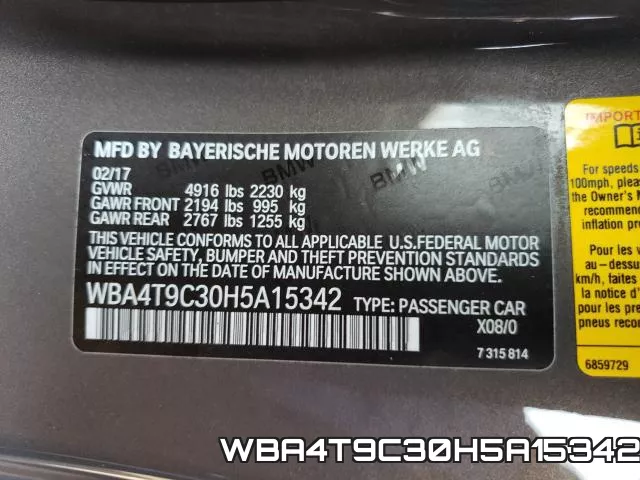 WBA4T9C30H5A15342 фото 2