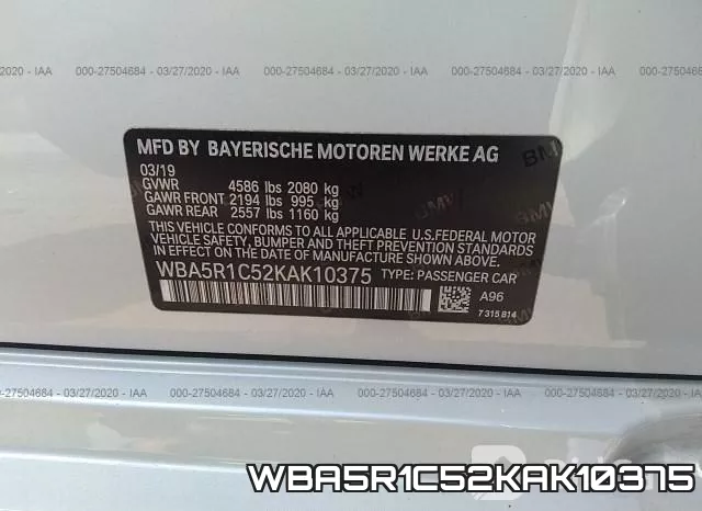 WBA5R1C52KAK10375 фото 10