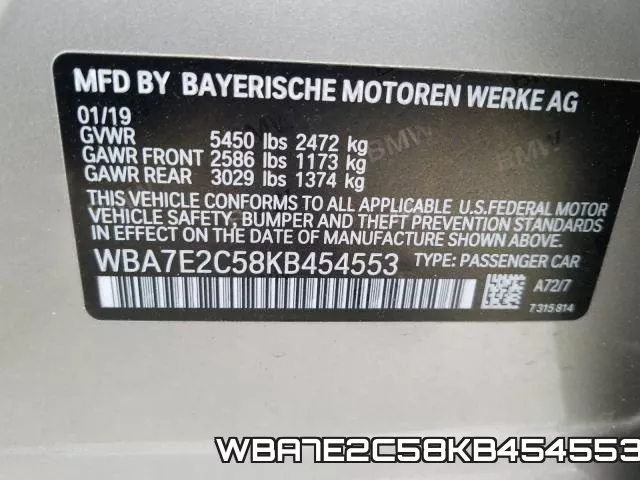 WBA7E2C58KB454553 фото 2