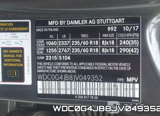 WDC0G4JB8JV049352 фото 9