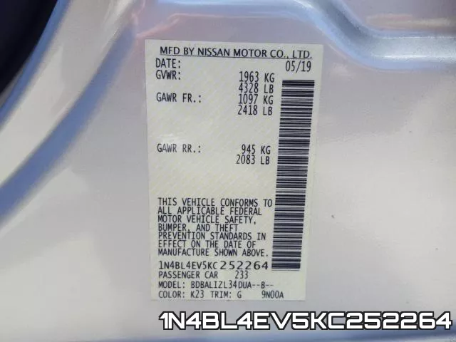 1N4BL4EV5KC252264 фото 2
