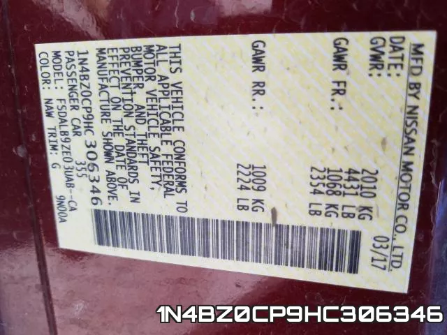 1N4BZ0CP9HC306346 фото 2