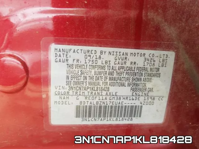3N1CN7AP1KL818428 фото 2
