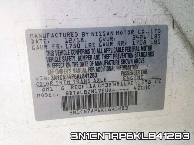 3N1CN7AP6KL841283 фото 2